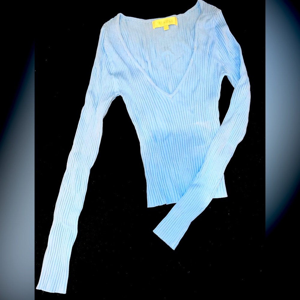 Meshki XS Periwinkle Purple Ribbed Sweater Long Sleeve V Neck